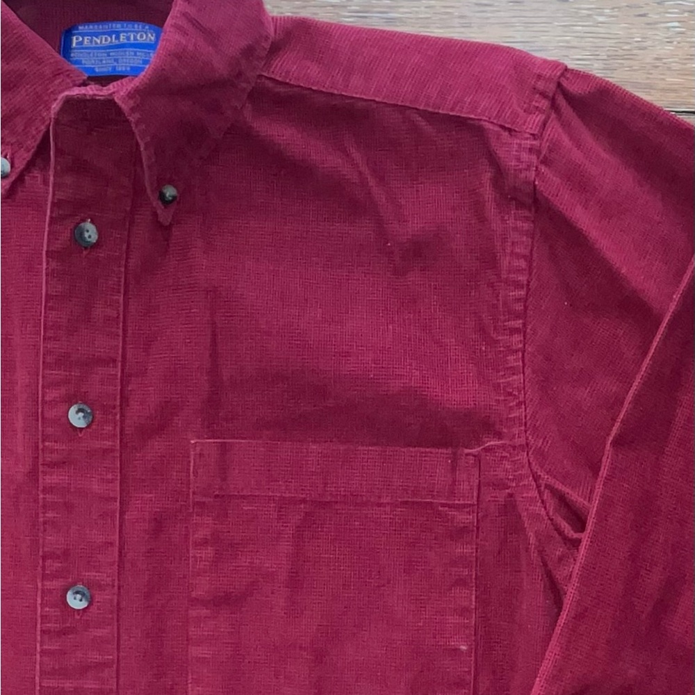 Pendleton 100% Cotton Solid Red Long Sleeve Butto… - image 2